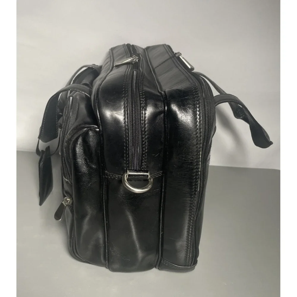 VINTAGE CANYON OUTBACK LEATHER GOODS BLACK LEATHER EXPANDABLE BRIEFCASE BAG